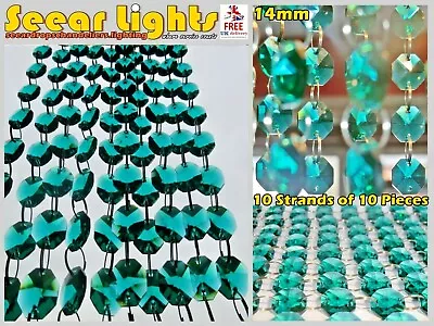£23.99 • Buy 100 CHANDELIER PEACOCK GREEN GLASS 14mm CRYSTALS GARLAND WEDDING DROPLETS BEADS