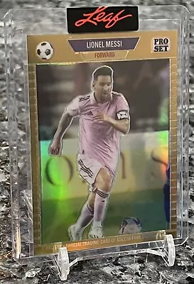 UP TO 5 2023 LEAF PRO SET Metal Gold Refractor # /199 LIONEL MESSI MIAMI Uniform • $14