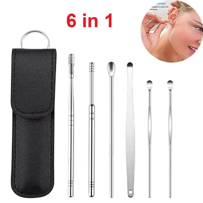 6 In 1 Ear Wax Removal Kit Spiral Spring Earplugs Cleaning Tool W/ Portable Bag • £2.87