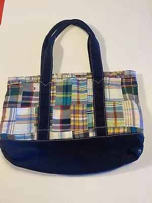 J Crew Madras Plaid Handbag Tote Purse Snap Expand Patchwork Shopping Bag Lined • $4.95