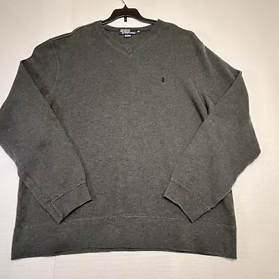 Polo Ralph Lauren V Neck Sweater Men XL Grey Cotton Long Sleeve • $14.99