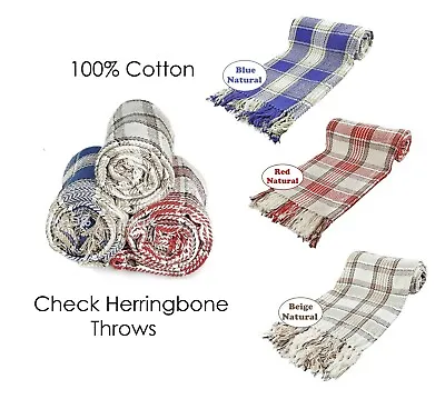 Large XL & XXL Cotton Traditional Check Blanket Chair / Sofa / Bed Throws • £16.43