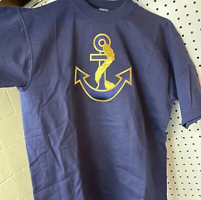 Nautical Navy Anchor T-Shirt Embroidered Logo Blue Men’s Size Medium 90’s Heavy • $14.82