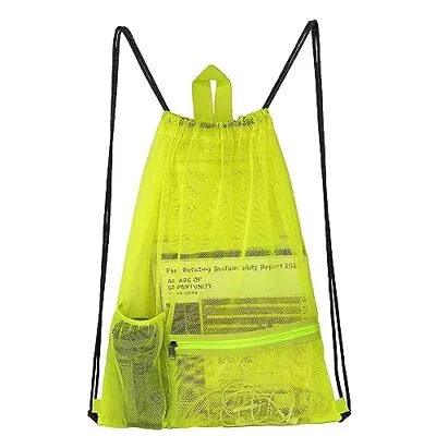 Heavy Duty Drawstring Mesh Bag Gym Backpack Sports String Bag Bright Yellow • $12.13