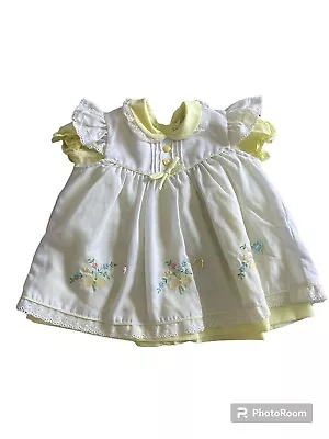 Vintage Baby Dress Yellow Lace Trim Embroidered Floral Togs 6-9 Months • $18