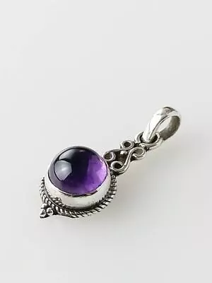 Genuine AMETHYST Gem SOLID 925 Oxidized SILVER Filigree Style Pendant Purple Pe • $31.34