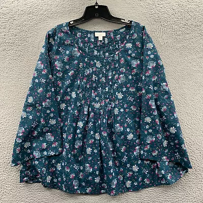 J Jill Blouse Womens Large Top Floral 3/4 Sleeve Blue • $16.95