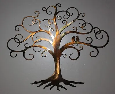 Love Bird Swirled Tree Of Life - Metal Wall Art - Copper 20  Tall X 23 1/2  Wide • $75.98
