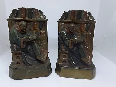 ANTIQUE Pair Of Cast Metal Bronzed Monk In Library Bookends - Early 20th Century • $89.99