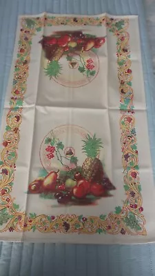 Vintage Cotton KITCHEN TOWEL Fruit Fleur-di-Lis Border • $8