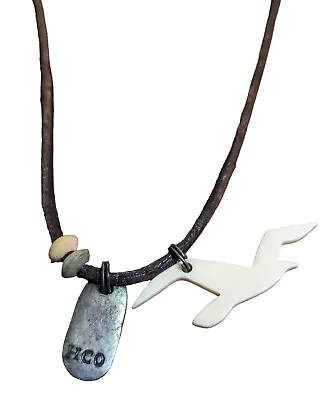 Hollister HCO Leather Necklace Shell Bird Surfer  Adjustable Beach Men Leather • $29.99