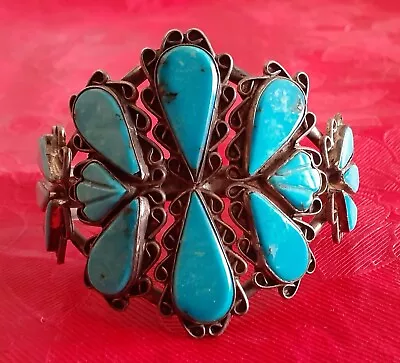 Vintage Sterling & Turquoise Cuff Bracelet. Native American Navajo?  • $115.50