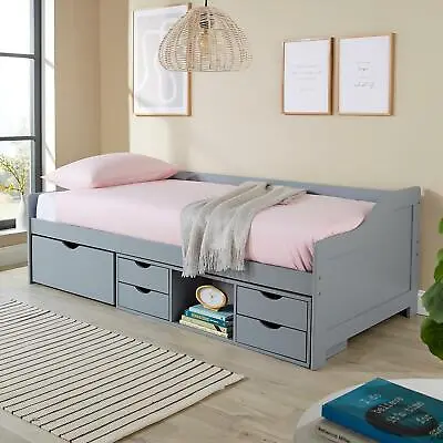 Grey & White Solid Pine Cabin Bed 3ft Single Guest Under Storage With 5 Drawers • £269.99