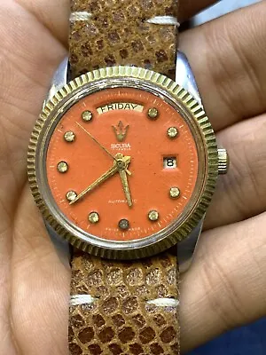 Sicura Vantage Stainless Steel Datejust Orange Diamond Dial Watch 17J Day_date • $580