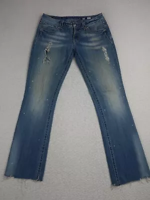 Miss Me Women's Jeans Size 31 Bootcut Low Rise Distressed Western Blue Raw Hem • $21.88