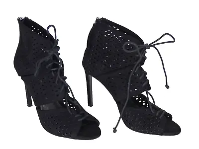 Zara Black Sandals Suede Cut Work Caged Lace Up High Heel Lace Up Open Toe UK 5 • £24.99