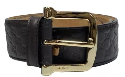 GUCCI Authentic Guccissima Belt Leather Brown X Gold Metal Fittings Size 80/32 • $316.36