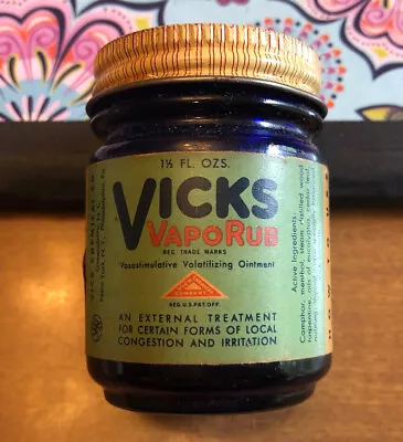 Vintage Vicks VapoRub Cobalt Blue 1.5 Ounce Glass Jar • $14.99