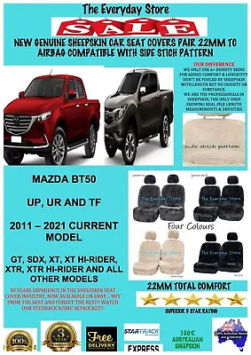 Genuine Sheepskin Car Seat Covers Mazda BT50 11-24 Pair 22MM TC Airbag Safe • $235