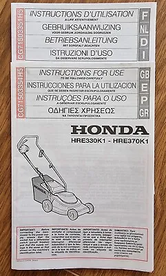Honda Rotary Petrol Mower HRE330K1 HRE370K1 Original Owners Manual Multi Languag • £7.99