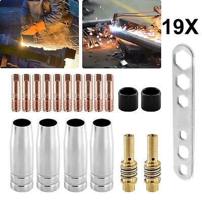 19 Pcs MB15 MIG Welding Nozzle Shroud Contact Tips 0.8mm M6 Tip Holder Kit UK • £7.79