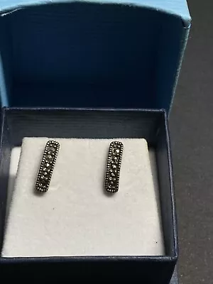 Vintage Sterling Silver Marcasite Stud Earrings In Box Half Hoop • $22.41