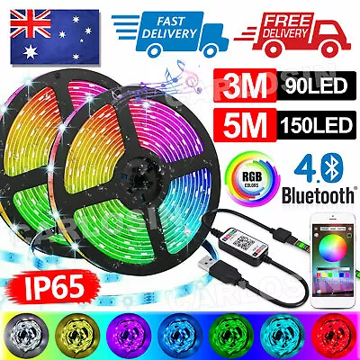 $10.95 • Buy RGB LED Strip Lights IP65 Waterproof 5050 5M 150 LEDs 5V USB Bluetooth