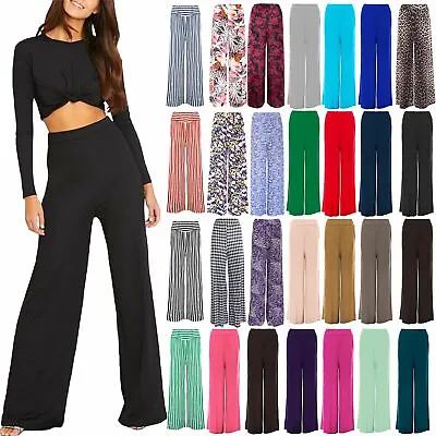 £5.99 • Buy Womens Baggy Wide Legged Stretchy Trousers Pants Flared Ladies Palazzo Leggings