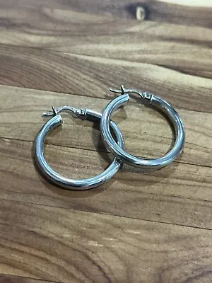 Vintage Modernist 925  Minimal Sterling Silver Medium Hoop Earrings • $27.50