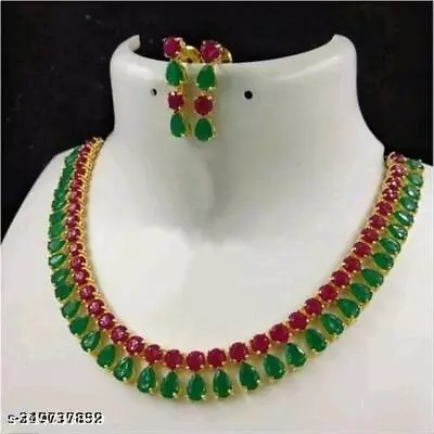 Traditional South Indian Gold Plate AD CZ Choker Necklace Earrings Jewellery Set • $19.17