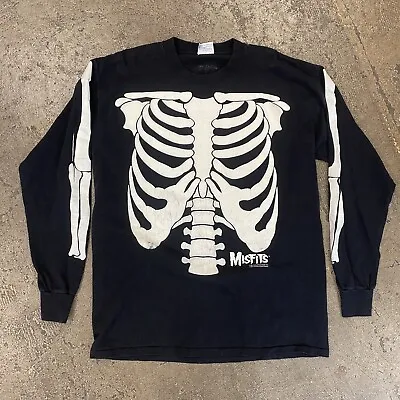 XL Black Vintage 1997 Glow In The Dark Misfits Skeleton Band Long Sleeve Shirt • $250