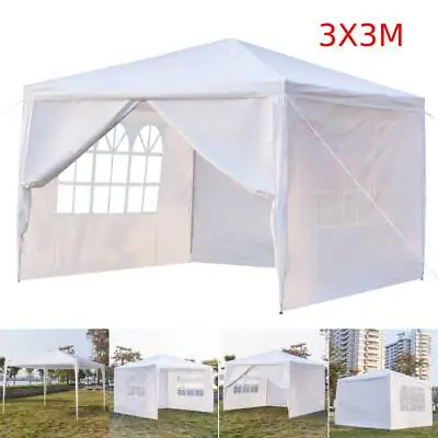 3x3M Gazebo Waterproof Garden Outdoor Canopy Marquee Party Tent W/Sides White UK • £35.89