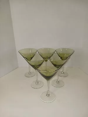 Vintage Green Glass Long Stem Cosmopolitan/Martini Glasses Set Of 6 • $55