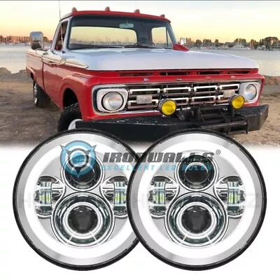 $70.99 • Buy Pair 7 Inch Round LED Hi/Lo Beam Headlights Chrome For Ford F100 F150 F250 Truck