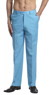 CONCITOR Men's Dress Pants Trousers Flat Front Slacks Solid TURQUOISE BLUE Color • $48.95