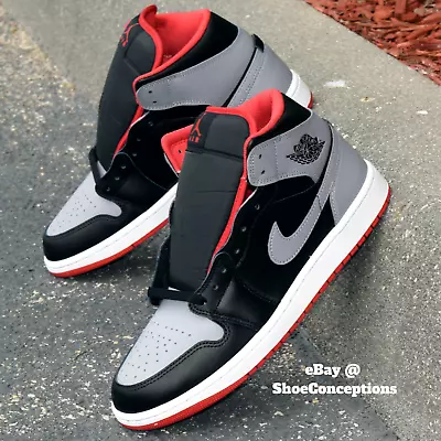 Nike Air Jordan 1 Mid Shoes Black Cement Gray Fire Red DQ8426-006 Mens Sizes NEW • $110.88