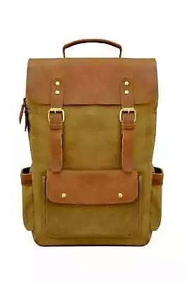 Leather Waxed Canvas Outdoor Travel Weekender  Backpack 18SKB09TN • $69.99