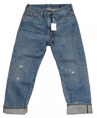 VINCE Women Selvedge Denim Cuffed Union Slouch Boyfriend Jeans 26 Distressed • $35