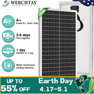 100w Watt 12v Monocrystalline Solar Panel RV Camping Home Off Grid Caravan Boat  • $50