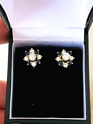 £1250 • Buy 18ct Gold Diamond Sapphire Cluster Night And Day Earrings Boxed