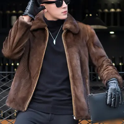 Mens Warm Stylish Parka Coat Mink Faux Fur Lapel Zip Jacket Outdoor Overcoat New • $69.51