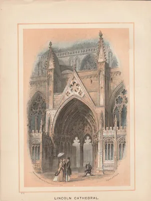 1887 Antique Coloured Print Of Lincoln Cathedral. • £23.95