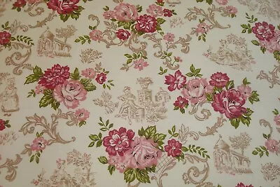 Vtg 1 Of 13 Yds Ant Satin Fabric Roses Romantic Drapery Rayon 44  X 36  BTY • $11.99