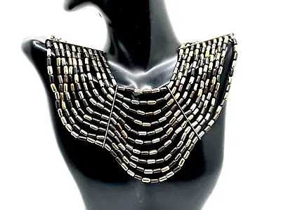 Vtg Tanjore India Maasai Necklace Large Bib - Metal Beads - Glamour Boho Runway • $14.50