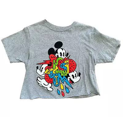 Mickey Mouse Cropped Top Gray Shirt Short Cut Off T-Shirt Disney Tee XL • $8