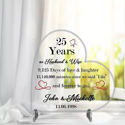 Personalised 25th Silver Wedding Anniversary Mr & Mrs Couple Heart Plaque Stand • £10.99