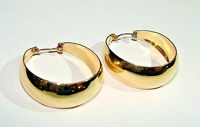 VINTAGE EXTRA LARGE 14K YELLOW GOLD HOOP WIDE TAPERED EARRINGS 10.6g GYPSY RJ • $799.99