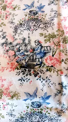 Vintage French Toile Fabric Cotton Children Girls Blue Birds Pink Roses 2 Yards • $19.99