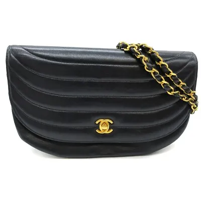 CHANEL CC Half Moon Chain Shoulder Bag Leather Navy GHW France M451 • £792.28