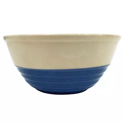 Vtg Universal Potteries Serving Vegetable Mixing Bowl Blue Cream 40s Stoneware • $34.95